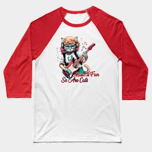 cat music slogan -  musician cat plays guitar Baseball T-Shirt